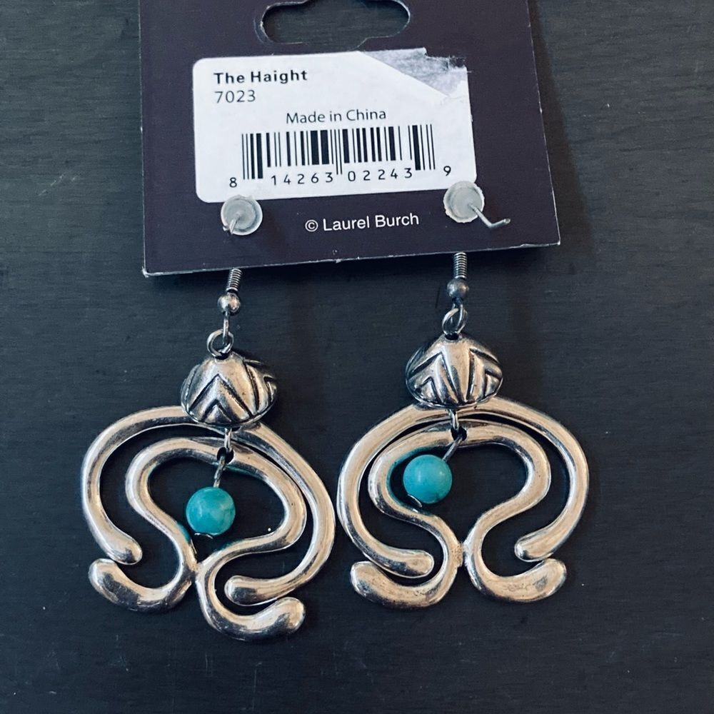 Laurel Burch Turquoise Silver Haight Statement Necklace Earrings Set - Picture 11 of 11